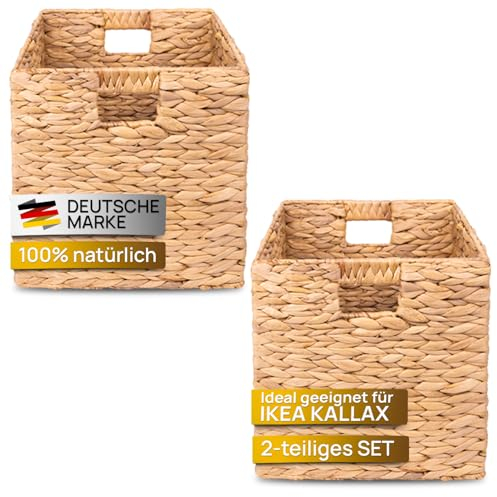Casa Mina® Aufbewahrungskorb geflochten ideal für alle Regale I Nachhaltiger Seegras Korb geflochten aus Naturmaterial I Flechtkorb mit Griffen I Pflegeleichter, modern geflochtener Korb 31x31x31cm