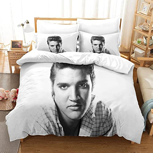 Shaari 3D Drucken Elvis Presley Bettwäsche Set 135x200,Microfaser Einzelbett 1 Bettbezug Mit Reißverschluss + 1 Kissenbezüge 80x80