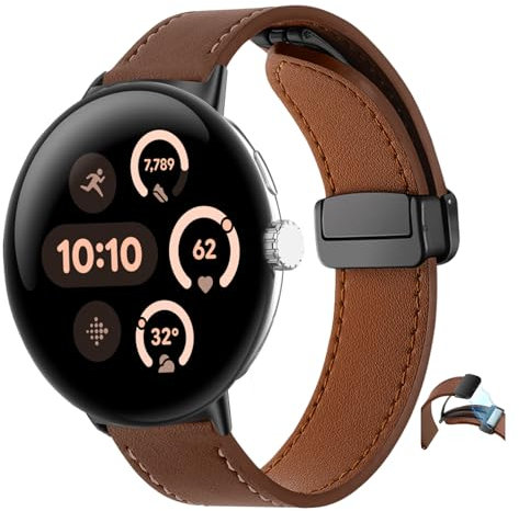SeNool PU Lederarmband für Google Pixel Watch 3 41mm/Pixel Watch 2/Pixel Watch, Magnetverschluss Leder Ersatzarmband Uhrenarmbänder für Google Pixel Watch 3 41mm/Pixel Watch 2/Pixel Watch - Braun