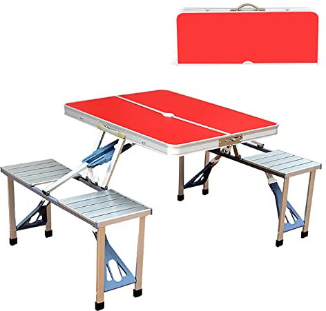 Set tavolo da campeggio pieghevole portatile con 4 sgabelli, tavolo pieghevole in alluminio per giardino, barbecue, casa, feste, cucina sul campo