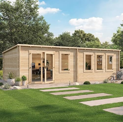 BillyOh Fraya Max 8x4 Log Cabin, Summer House Shed with High Durability Wood, Modern Pent Roof, Double Doors & Shatterproof Windows – Garden Room, Outdoor Office, Studio, or Garden House