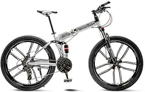 Faltrad Weiß Mountainbike Fahrrad 10 Speichen Räder Falten 24/26 Zoll Doppelscheibenbremsen Tragbares Faltrad Fahrrad