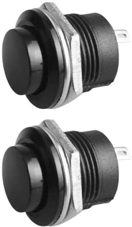 Lot de 2 interrupteurs à bouton-poussoir momentanés noirs - 12 V 5 A - Pour lave-glace et klaxon, idéal pour kit et voitures classiques