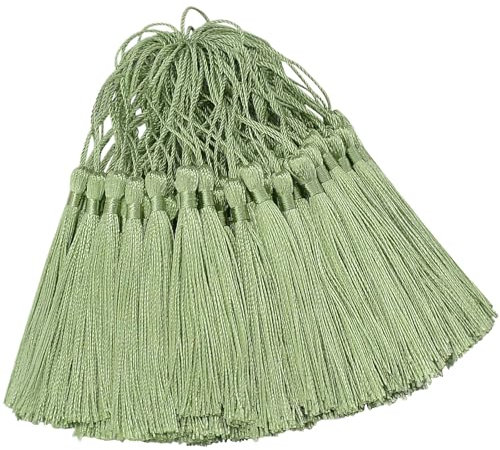 100 Stück Mini Seidig Quasten Anhänger Klein Basteln für DIY Lesezeichen Girland Armband Ohrring Kett Tasch Karte Schlüsselanhänger Geschenk Deko Personalisiert Frau Schmuck Zubehör (Hell Oliver)