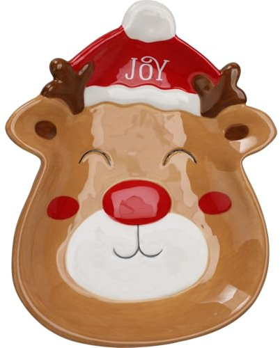 Carousel Home Ceramic Reindeer Christmas Plate | Novelty Christmas Character Snack Plate | Christmas Serving Dish Snack Nibbles Bowl - 19cm