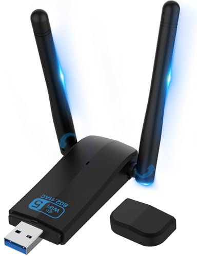 USB Wireless WiFi Dongle,1300Mbps 11AC Driver Free Dual Band Adapter with Antenna 2.4G/5.8G Ethernet Gigabit Power Expand Network Supports PC/Desktop/Laptop,Windows XP/Vista/Win 11/Win10/Mac/Linux