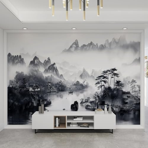 QDJKBL Ink Landscape Painting Wall Murals Chinese Style Misty Mountain Stream Art 3D Wall Mural Large Wall Murals Hd Printing Water Proof for Living Room Bedroom Bathroom - 150 x 100 cm