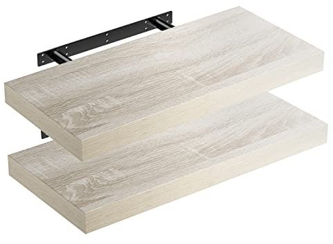 Casaria® 2X Wandregal Holz Eiche Hängeregal mit Halterung 15kg Tragkraft Küche Wohnzimmer Flur Schweberegal Bücherregal Regalbrett Schwebend 50cm