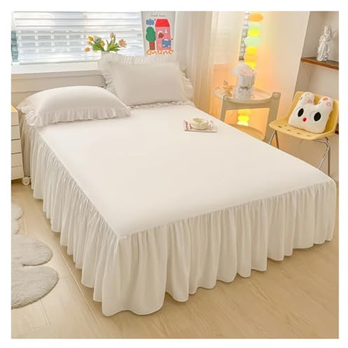 Bettrock Rüschen Eleganter Prinzessinnen-Bettrock, Rutschfester Matratzenbezug, gekräuselte Spitze, Bettlaken, Bettdecke, Schutz for Zuhause, Tagesdecke, Bettrock(White,1 pc Skirt 140x200cm)