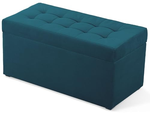 MG Design Polsterhocker 45 x 90 cm Blau mit Stauraum (ca. 100 L), bis 300 kg belastbar, ohne Montage & leicht zu reinigen, angenehm matt mit feiner Struktur – für Wohnzimmer, Schlafzimmer & Flur