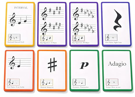 50 Pcs Music Flash Cards, 54 Piano Note Theory Flash Cards with Staff Notation, Pitch Syllable Names, Keyboard Position, Flat Sharp, Learning Tool for Beginners