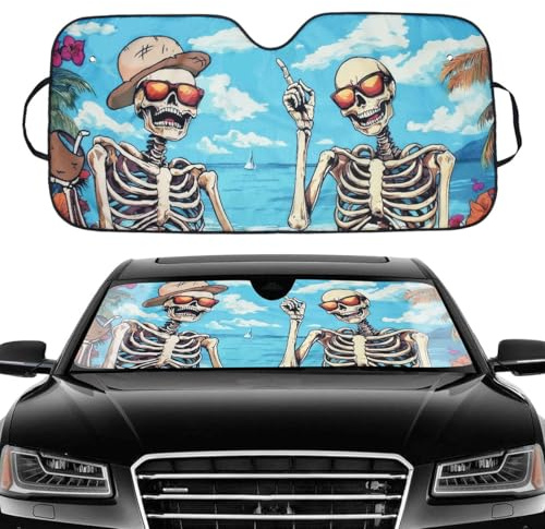 XhuangTech Parasol para parabrisas, divertido diseño de animales 3D, aislamiento térmico, visera plegable que mantiene el vehículo fresco, protector de ventana para coche, SUV, camión (azul, 70 x 145