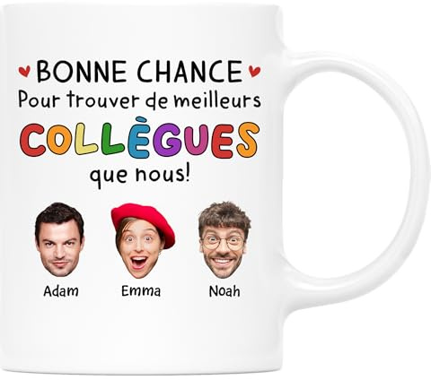 Cadeau Plus Mug Personnalisé Prénom Et Photo - Bonne Chance Pour Trouver De Meilleurs Collègues - Cadeau depart collegue, cadeau humour collegue de travail (3 Collègues)
