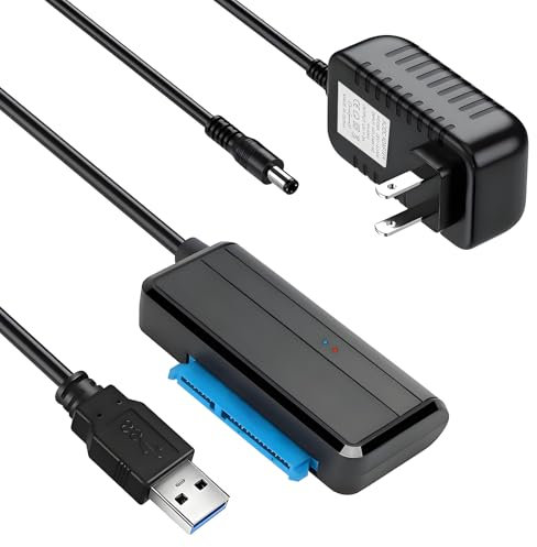 SATA auf USB 3.0 Adapter, SATA auf USB Kabel, externes Festplattenkabel für 2,5 Zoll 3,5 Zoll SSD/HDD bis zu 20 TB Konverter, unterstützt UASP, kompatibel mit Samsung Seagate WD Hitachi mit 12V 24W DC