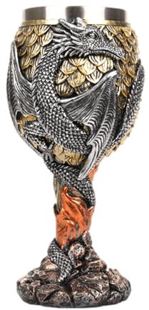 Chalice Cup – Dragon Wine Goblet, Steel Fantasy Mug | Detailed Medieval Decor Cup, Carved Drinking Container with Mythic Creature Design for Home BarSetup for Themed Events Or Casual Beverage Use
