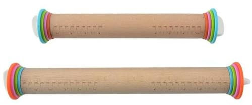 QXWD Rouleau à pâtisserie réglable en bois avec anneaux amovibles