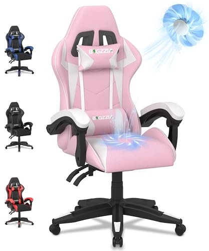 bigzzia Gaming Chair with Ventilated Cushion, Ergonomic Video Game Chairs with Pillow and Lumbar Support (With ventilated cushion, Pink)