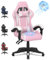 bigzzia Gaming Chair with Ventilated Cushion, Ergonomic Video Game Chairs with Pillow and Lumbar Support (With ventilated cushion, Pink)