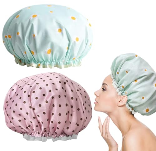 Gorros de Ducha Reutilizables,2 Piezas,Gorro de Satén Ajustable para Dormir Pelo Rizado,Gorros de Ducha Impermeables de Mujeres,para Dormir Pelo Rizado Mujeres y Chicas