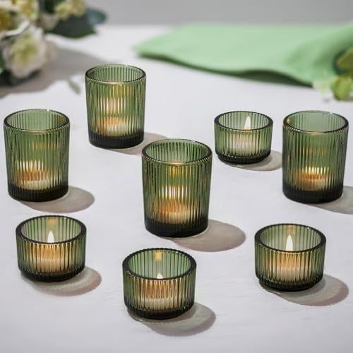 Hewory 8er Set Teelichtgläser Grün Teelichthalter Glas für Hochzeit deko