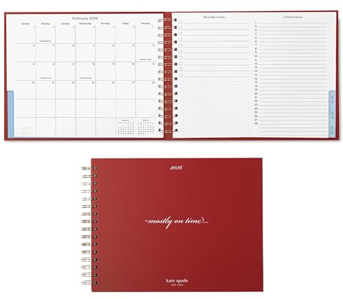 kate spade new york Horizontal Daily Planner 2026 Medium Agenda January-December 2026, Hardcover Weekly and Monthly Spiral Planner with Stickers (Mostly on Time)