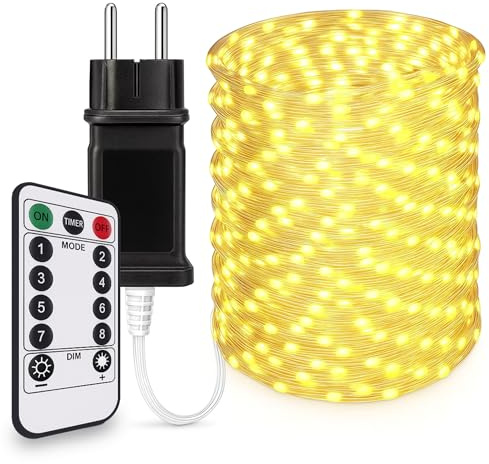 Luci Natale Esterno LED 100Metri-1000LED Bianco Caldo Impermeabili, Luci Albero Di Natale 8 Modalità, 6 Luminosità, Con Telecomando e Cip Timer & Memoria, Luci Natalizie Da Esterno ed Interno IP44