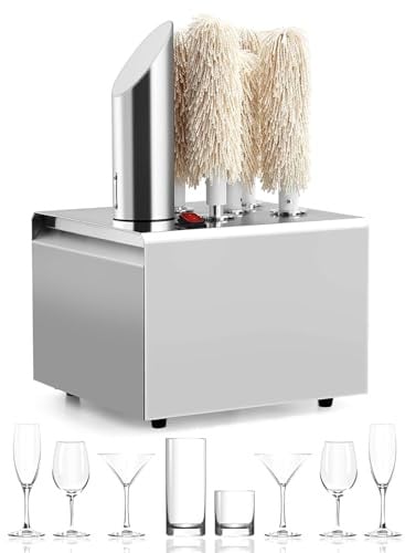 DPLWJPP Edelstahl Gläserpoliermaschine Weinglas Poliermaschine Mit Heißluftgebläse und 5 Rotierenden Polierköpfen Glas Poliermaschine für Alle Gängigen Glasarten Geeignet