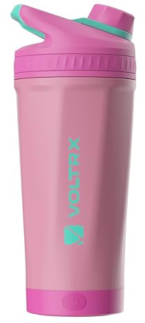 VOLTRX ChillMix Shaker Bottle Insulated Stainless Steel - USB C Rechargeable Electric Protein Shake Mixer, Shaker Cups for Protein Shakes and Meal Replacement, Radiant Rose, 16 oz