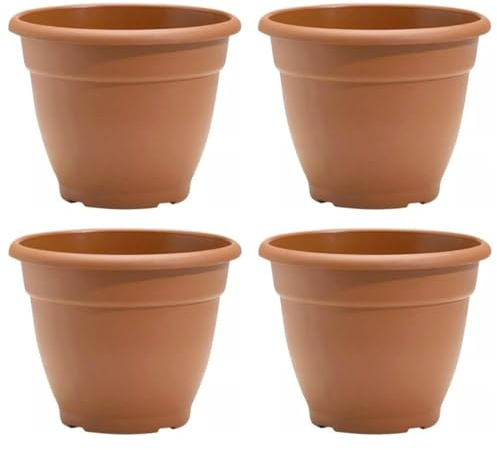 Fyne-Finds Round Plastic Plant Pot 30cm,12inch 9.5Liters Garden Indoor Outdoor Cover Drainage Holes, Weather, Frost Proof Planter (4, Terracotta)