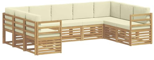 vidaXL Ecksofa Set mit Kissen 9 pcs Weiß und Creme Polyester, Gartenmöbel, modernes Loungeset, strapazierfähiges Sofa im Freien, gemütliche Sitzgelegenheit für Terrasse und Garten