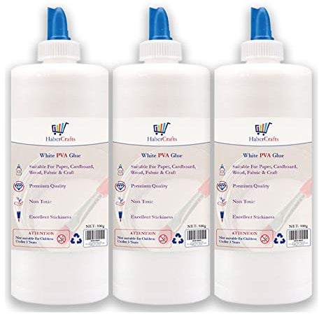 PVA Glue Washable Child Safe Adhesive Arts And Crafts School Glue Kids Craft Sticky Childrens Eco Spreader Lid (500ml - 3 Bottles)