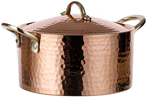 DEMMEX 1.2MM Thick Hammered Copper Soup Pot Stew Pan Casserole Dish, 3 Quarts (7.8 x 4)