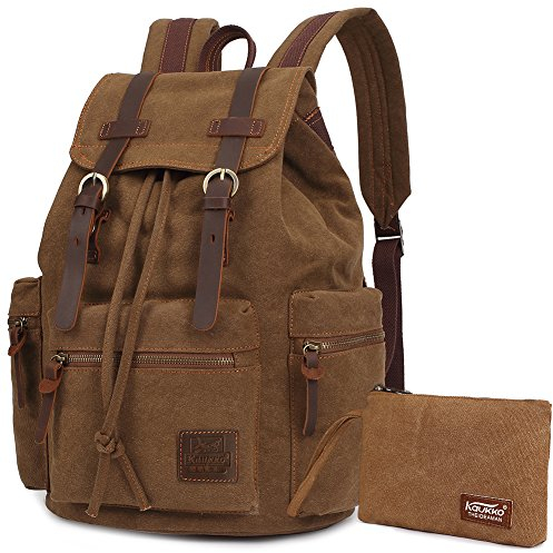 KAUKKO Vintage Rucksäcke, Canvas Laptop Rucksack Damen Herren Schulrucksack Daypack Stylisch Backpack für Outdoor Wanderreise Camping mit Großer Kapazität (Khaki T02)