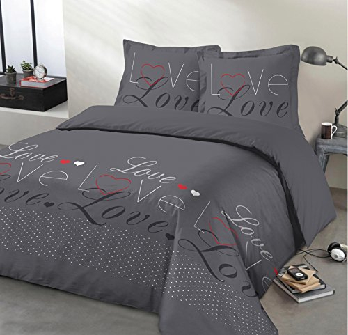 VISION, Bezug Love, Baumwolle, grau, 200 x 200 cm