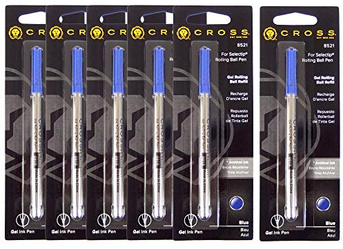 Pack of 6 Cross Rollerball Refills Medium Tip Blue Ink Crossaa