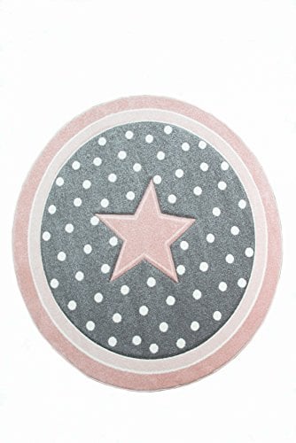 CARPETIA Kinderteppich Spielteppich Babyteppich Mädchen runder Teppich mit Stern rosa Creme grau Größe 160 cm Rund