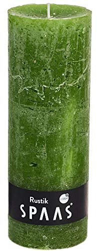 Spaas Rustic Unscented Pillar Candle Hours-Olive Green Rustikale Stumpenkerze 68/190 mm, ± 95 Stunden, ohne Duft-olivgrün, Paraffinwachs, D 68 mm x H, 600
