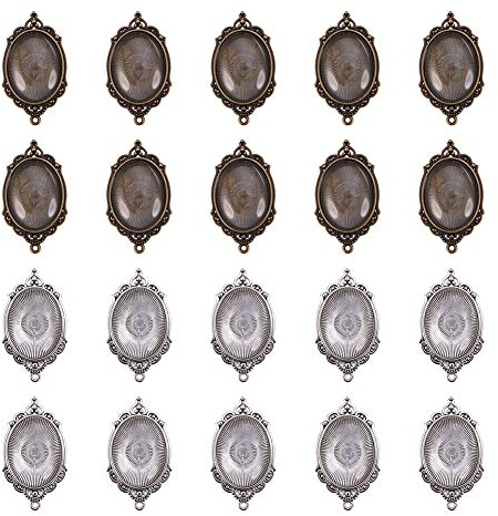 nbeads 40 Stück Anhänger Tabletts, Lünette Anhänger Tabletts (20 Stück) mit Cabochons Glaskuppel (20 Stück) Schmuck Anhängerzubehör für die Schmuckherstellung, gemischte Farbe, Tablett: 40x30 mm