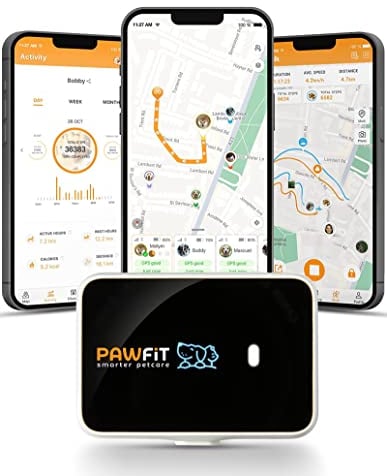 Pawfits 3-GPS-Tracker für Hunde und Katzen| Live-Satellitenortung Weltweit| Weglaufalarm | intelligentes Warnsystem | Fernsprachbefehle | Wasserdicht | Aktivitätstracking | Für Alle Halsbänder