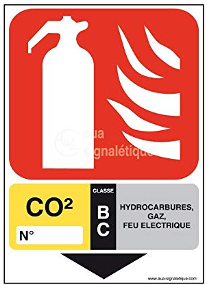 AUA SIGNALETIQUE - Panneau Extincteur Classe CO2 BC - 150x105 mm, Vinyl adhésif