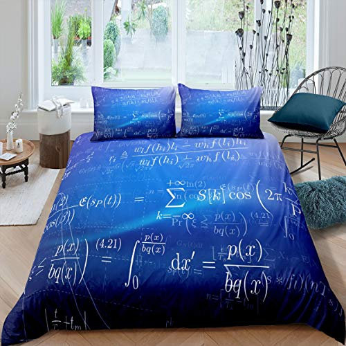 Mathe Bettwäsche Set 135x200cm für Mädchen Jungen Kinder Mathematische Formel Bettbezug Set Dekorative Mathematik Anzahl Betten Set Blau Weiß 2St