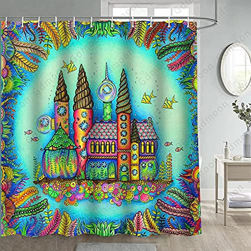 Gdmoon Nautical Shower Curtain, Magic Fantasy Underwater World Aquarium Illustration Summer Ocean Theme Bathroom Curtain Set with 12 Hooks, 72 W x 70 L, Green YLWHGD903
