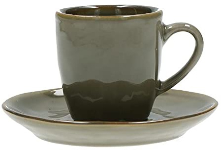 2 teil. Set Espressotasse mit Untertasse Concerto GRIGIO TORTORA/Grau Espresso Tasse italienisch Steinzeug mediterraner Italien Retro Stil 90ml