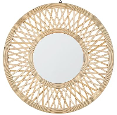 Beliani Miroir Mural Déco Rond 60 cm avec Cadre en Bois de Bambou Clair pour Entrée Salon ou Chambre Boho et Rustique