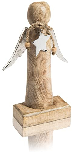 CHICCIE Holzengel Metall Flügel Sternhänger 22cm - Engel Figur Deko Weihnachten