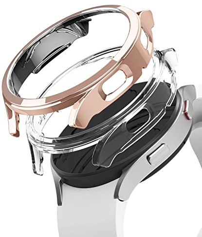 Ringke Slim Compatibile con Cover Samsung Galaxy Watch 4 40mm (2 Pezzi) Custodia Sottile Rigida PC Antigraffio - Clear & Chrome Rose Gold