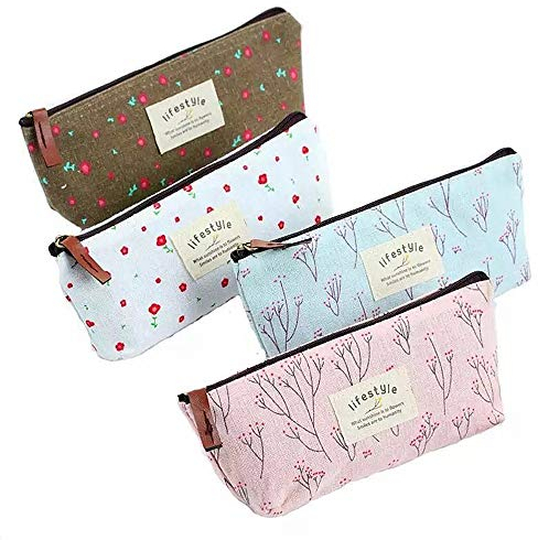Meet-shop Federmäppchen, mehrere Blumenmuster, Leinen, Reißverschluss, Stifthalter, Kosmetik, Make-up, Tasche, Set, 4-teilig (Pastoral)