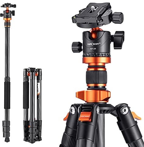 K&F Concept Treppiede per Fotocamera in Carbonio 160cm, Cavalletto Fotografico con Monopiede e Testa a Sfera a 360°, Treppiede Professionale Compatto, Compatibile con DSLR/Reflex, Max 10kg, D254C1