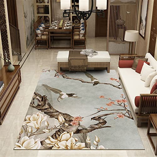 RUGMRZ Tapis Salon Grande Taille Revetement De Sol Chambre Garcon Nouveau Style Chinois Gris Salle d'étude résistant à l'usure, antidérapant Doux Ado Fille Cocooning 160X200cm