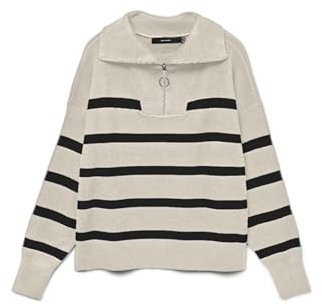 VERO MODA VMSABA Stripe LS Highneck Blouse GA Noos Sweater, Bouleau/Rayures : Noir, XXL Femme